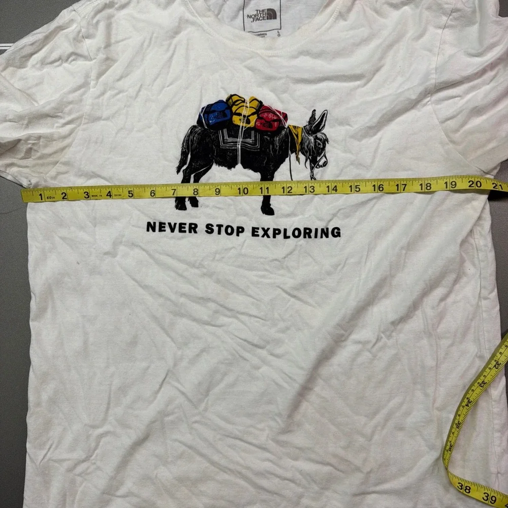 The North Face Mens L Graphic T Shirt White Donkey Explorer Print Short Sleeve